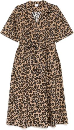 Aspesi Shirt Dresses, female, Multicolor, XS, Animalier Brown Short Sleeve Dress