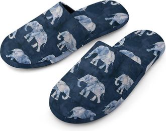 Generic Watercolor Elephant Warm Mens Slippers Slip On Soft Fleece House Shoes Winter Indoor Outdoor