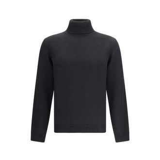 Roberto Collina Truien & Vesten, Heren, Zwart, 2Xl, Wol, Merino wollen coltrui