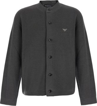 Emporio Armani Ribbed Cardigan - Heren - Vesten - Grijs - 2XL - Katoen - Truien & Vesten