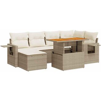 vidaXL Vidaxl - Set Sof&aacute;s De Jard&iacute;n 7 Piezas Y Cojines Rat&aacute;n Sint&eacute;tico Beige