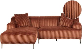 Beliani Sof&aacute; Esquinero De Pana Derecho 3 Plazas Marr&oacute;n Stenum