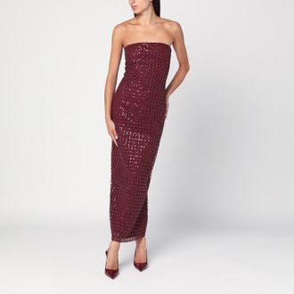 Rotate Long bordeaux dress with sequins