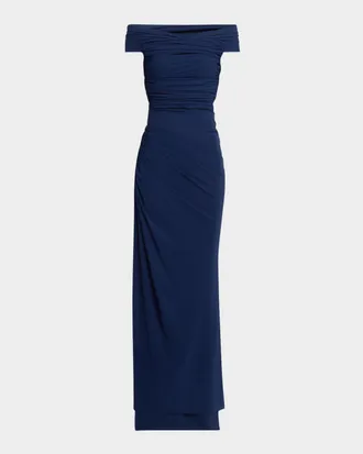 La Petite Robe Di Chiara Boni Ruched Off-Shoulder Column Gown