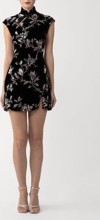 Sau Lee Devon Embellished Velvet Cocktail Minidress in Black at Nordstrom Rack, Size 14