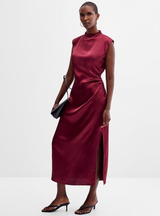 Contemporaine Womens Riched satiny mock-neck dress