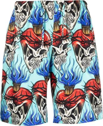Philipp Plein Love Tattoo silk shorts - men - Silk - XXXL - Blue