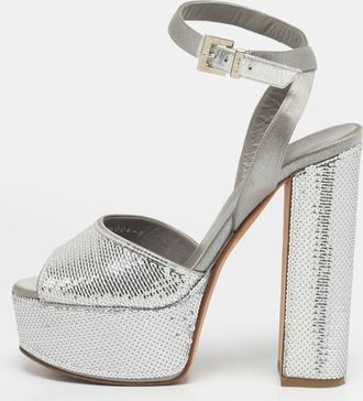 Gina Grey Satin And Sequins Platform Ankle Strap Sandals