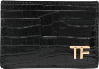 Tom Ford logo-plaque leather cardholder - men - Calf Leather - One Size - Black