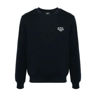 A.P.C. Sweatshirts, male, Blue, Size: M Navy Blue Sweater with Logo Embroidery