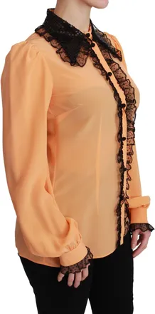 Dolce & Gabbana Yellow Silk Sequin Lace Blouse Womens Shirt