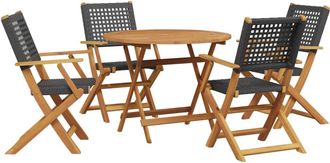 vidaXL Vidaxl Set Da Pranzo Per Giardino 5pz Nero Polyrattan E Legno