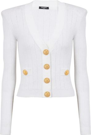 Balmain Cropped gebreid vest - Dames - Vesten - Wit - M - Leer - Truien & Vesten