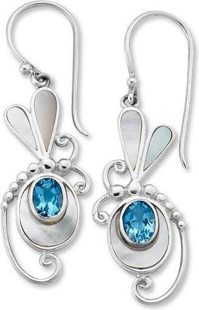 Samuel B. Blue Topaz & Mother-of-Pearl Dragonfly Drop Earrings in White/Blue Topaz at Nordstrom Rack