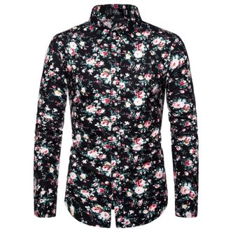 Generic Mens Luxury Gold Paisley Printed Shiny Shirts Slim Fit Button Down Blouses Long Sleeve Dress Shirt Spring Summer Tshirt Mens Floral Printed Shirt Casu