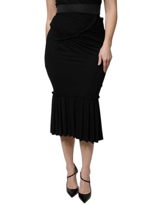 Dolce & Gabbana Black Mermaid Cut High Waist Midi Womens Skirt