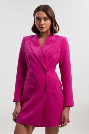 Karen Millen Womens Polished Tailored Double Breasted Blazer Mini Dress - Fuchsia - Size 16 UK