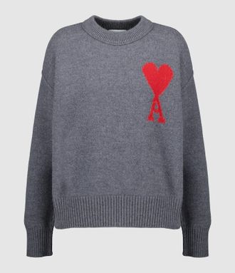 Ami Pull Unisexe Ami de Coeur Gris Chiné Rouge