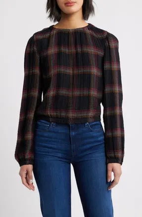 Cloth & Stone Elastic Shirred Top in Autumn Sunset Plaid at Nordstrom, Size Large