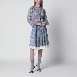 Dolce & Gabbana Floral bouquet-print chiffon dress in light blue