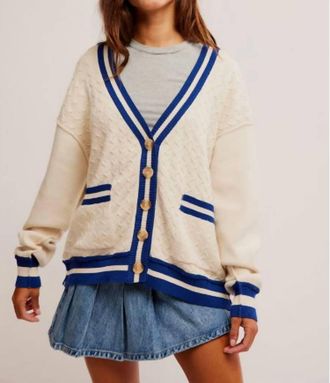 Free People Wtf Varsity Cardigan In Ecru