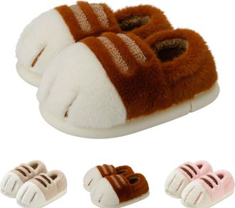 Generic Cat Paw Slippers Kids, Cute Kitten Pattern Plush Slippers, Winter Cute Cozy Fuzzy EVA Indoor Outdoor House Shoes (Coffee, UK, Little Kid, 11, Numeric 