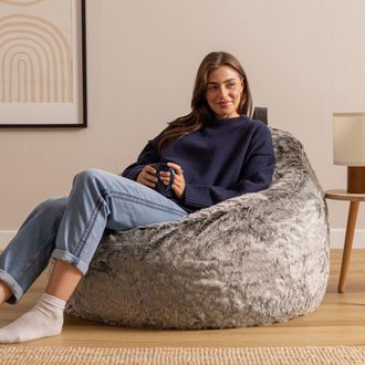 Icon Brand Cocoon Faux Fur Bean Bag Natural Bean Bag Chairs in Light Grey