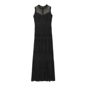 Ermanno Scervino Maxi Dresses, female, Black, Size: S Long Tulle Dress with Lace Inserts