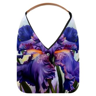 Generic Purple Iris Art Painting Reusable Lightweight Grocery Bags - Foldable Into Compact Pouch, Washable & Sturdy, Multipurpose for Shopping and Travel