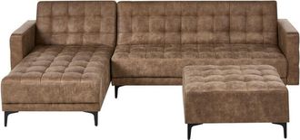 Beliani Sof&aacute; Cama Modular En Forma De L Tapizado De Piel Sint&eacute;tica Con Otomana Capiton&eacute; Marr&oacute;n Derecho Aberdeen