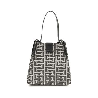 Balmain Release Jacquard And Leather Bucket Bag