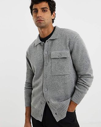 Jacamo Wool Mix Button Through Knitted Shirt