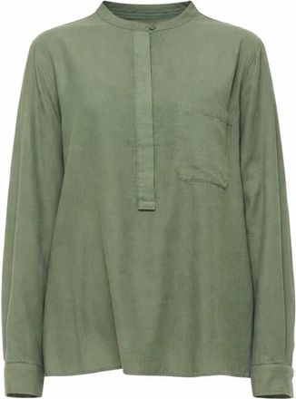 Pomandere Zijden-Katoen Poplin Blouse - Dames - Blouses - Groen - L - Katoen - Overhemden