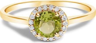 House of Brilliance 10K Gold Gemstone and 1/10 Cttw Diamond Halo Birthstone Ring in Yellow | Green Peridot at Nordstrom, Size 6.5