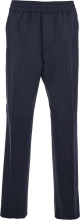 Golden Goose Blue Trousers With Pinstripe Motif In Wool Blend Man