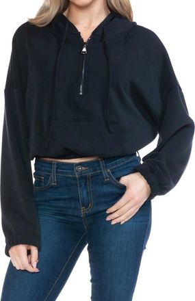 Ariella Cropped Long Sleeve Hoodie With Zipper In Black