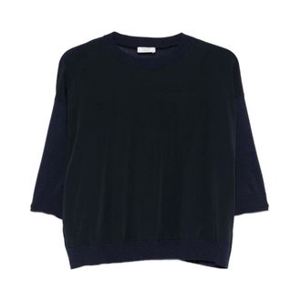 PESERICO Peserico, Round-neck Knitwear, female, Blue, Size: XL Panelled Knitted Top