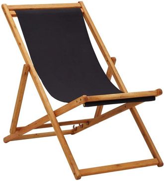 vidaXL Folding Beach Chair Eucalyptus Wood and Fabric Black vidaXL