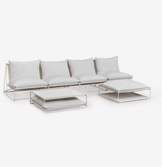 Sklum Sklum - Conjunto De Jard&iacute;n Con Sof&aacute; Modular De 4 Piezas, Mesa Auxiliar Y Puff Convertible Amaro