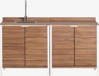 Sklum Cocina Modular De Exterior De 2 Piezas Con Fregadero Y Almacenaje En Madera De Acacia Reggie Sklum