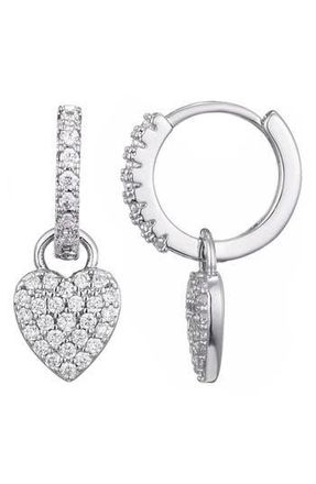 Adornia Cubic Zirconia Heart Drop Huggie Hoop Earrings in Silver at Nordstrom Rack