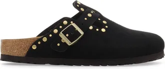 Birkenstock Slip-On Suede Clog with Gold Rivets and Adjustable Strap