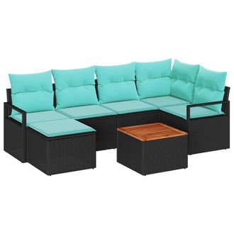 vidaXL Conjunto De Sof&aacute;s De Jard&iacute;n 7 Pcs Negro Rat&aacute;n Sint&eacute;tico Vidaxl