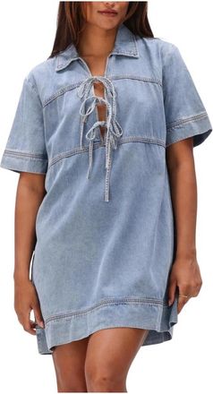 Suncoo Clever Dress - Dames - Shirt Kleedjes - Blauw - XS - Linnen - Kleedjes