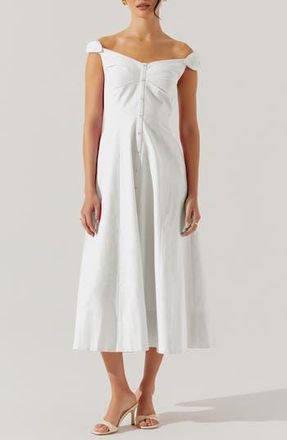 ASTR the Label Charelin Off the Shoulder Linen Blend Midi Sundress in White at Nordstrom Rack, Size X-Small