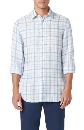 Bugatchi Julian OoohCotton Linen Button-Up Shirt in Classic Blue at Nordstrom, Size Xxx-Large
