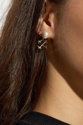 Off-white Earrings With Glass Pearl, Womens, Silver