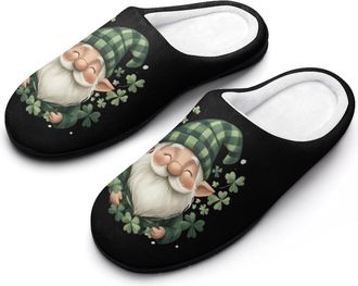 Generic Irish Gnome Shamrocks Fashion Cotton Slippers for Women Memory Foam House Slippers Non-Slip House Bedroom Shoes