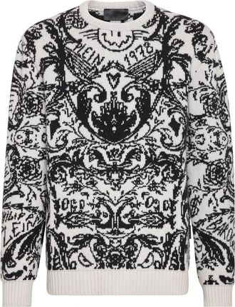 Philipp Plein Pullover Ronde Hals - Heren - Ronde hals truien - Wit - 3XL - Wol - Truien & Vesten