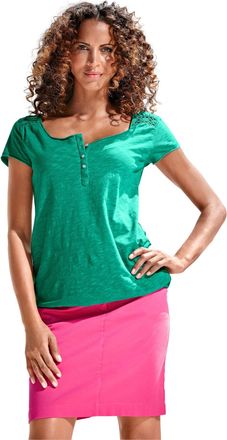 Linea Tesini by Heine Rundhalsshirt Rundhals-Shirt, Damen, Gr. 34, gr&uuml;n, 100% Baumwolle, Spitze:100% Baumwolle, LINEA TESINI BY HEINE, unifarben, Rundhals, Shirts Rundhalss